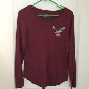 American Eagle Burgundy Long Sleeve Tee